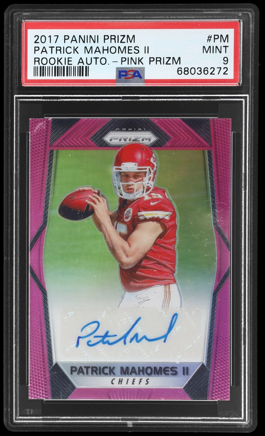 patrick mahomes 2017 prizm rookie auto pink PSA 9