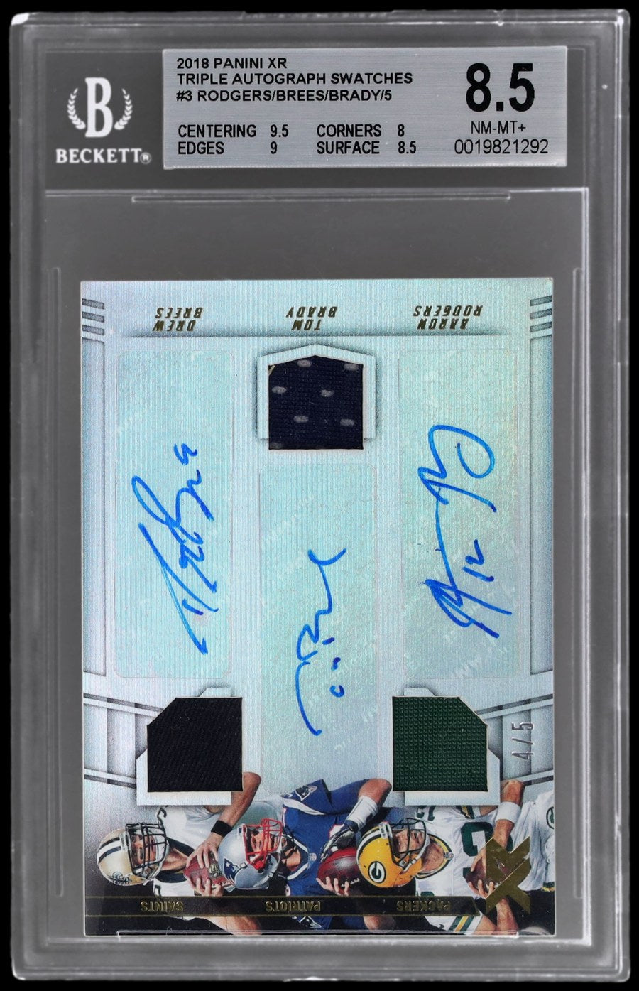 rodgers brees brady 2018 XR triple auto swatches BGS 85