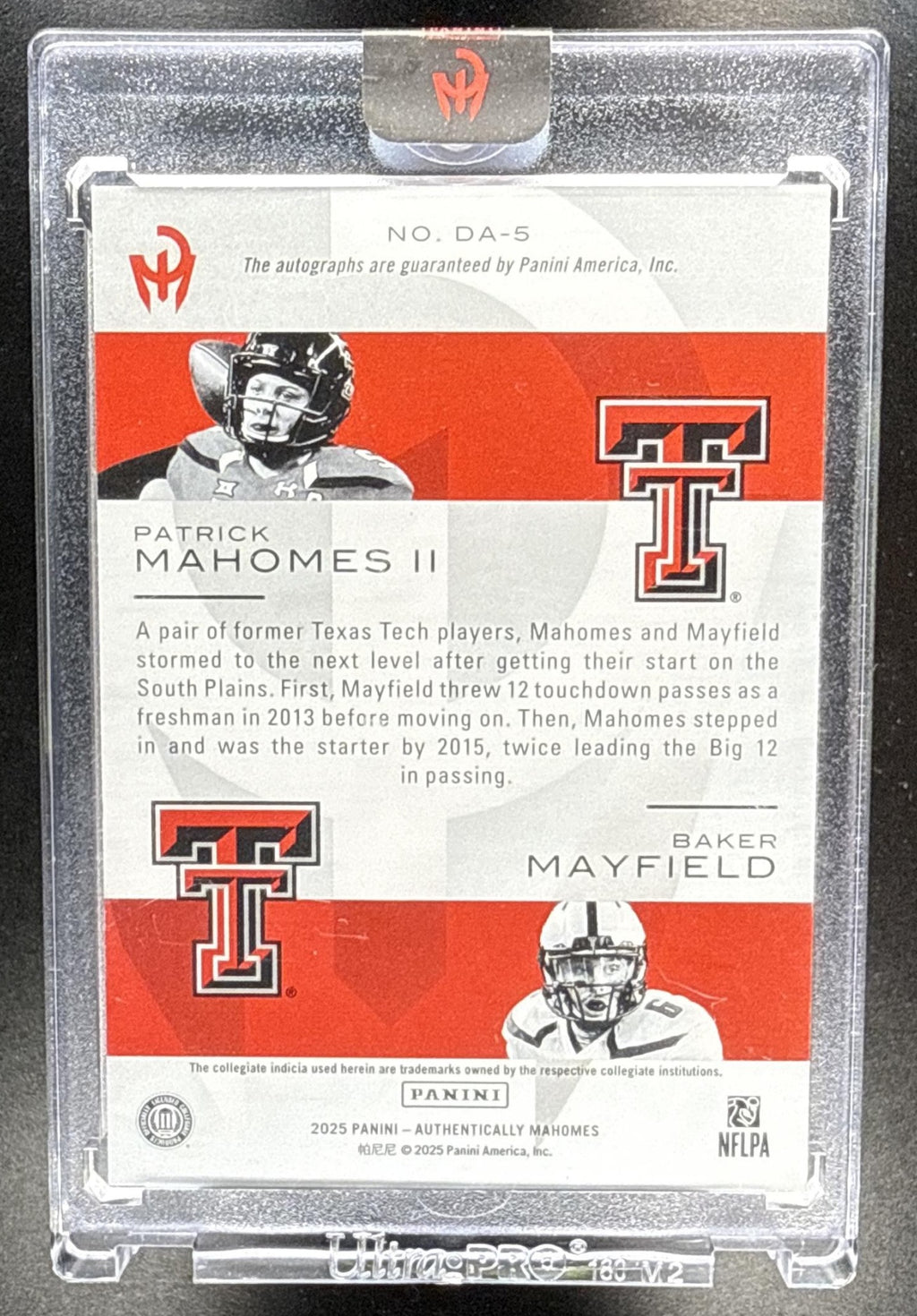 2025 Panini Authentically Mahomes Patrick II Baker Mayfield #DA-5 Dual Auto Red /10