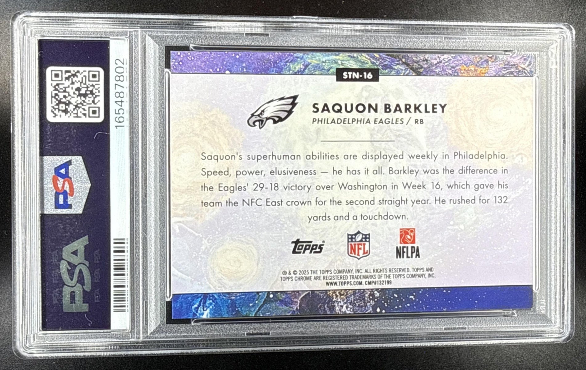 2025 Topps Cosmic Chrome Saquon Barkley #STN-16 Stars in the Night Gold Interstellar Refractor /50 PSA 9