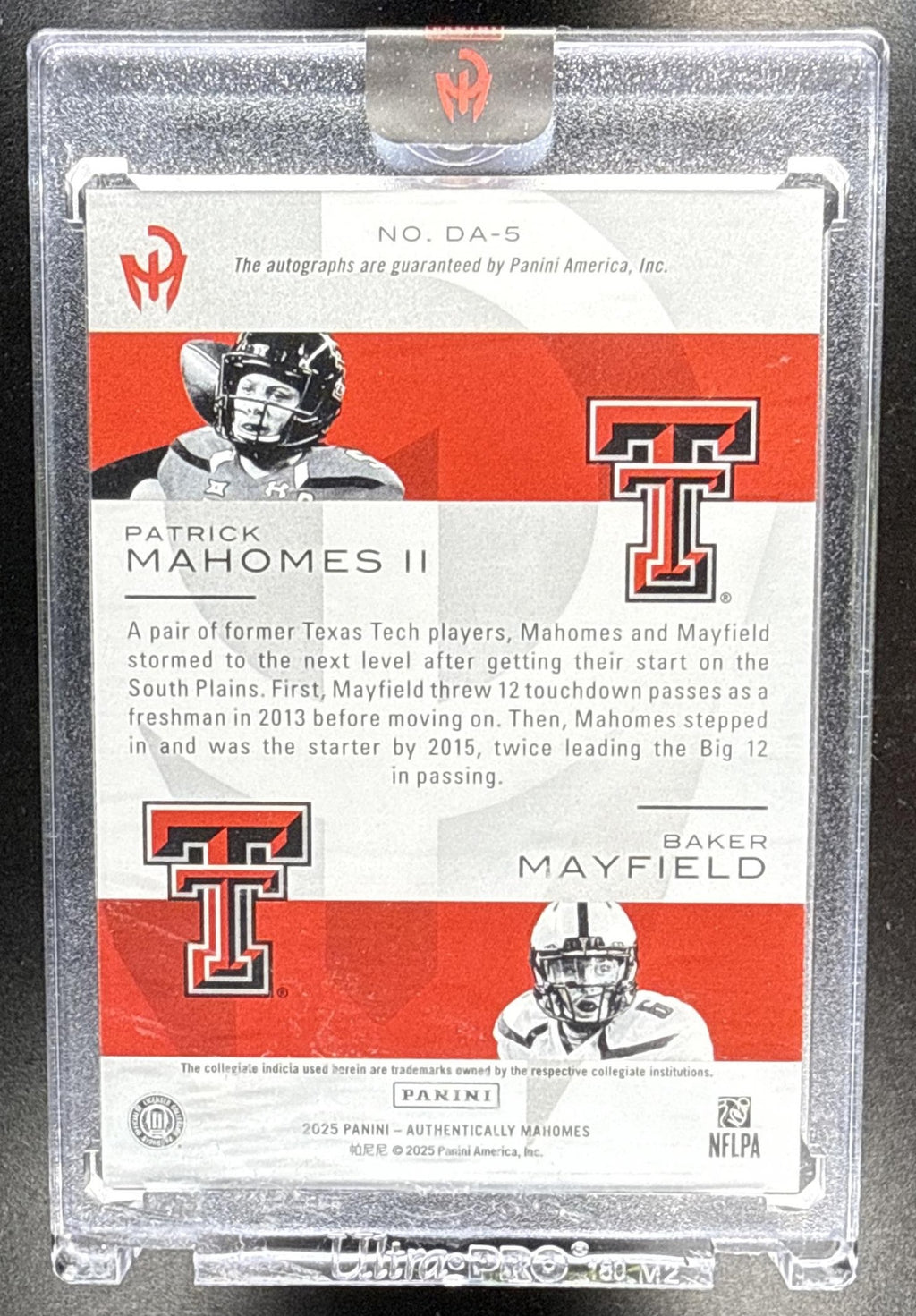 2025 Panini Authentically Mahomes Patrick II Baker Mayfield #DA-5 Dual Auto Red /10