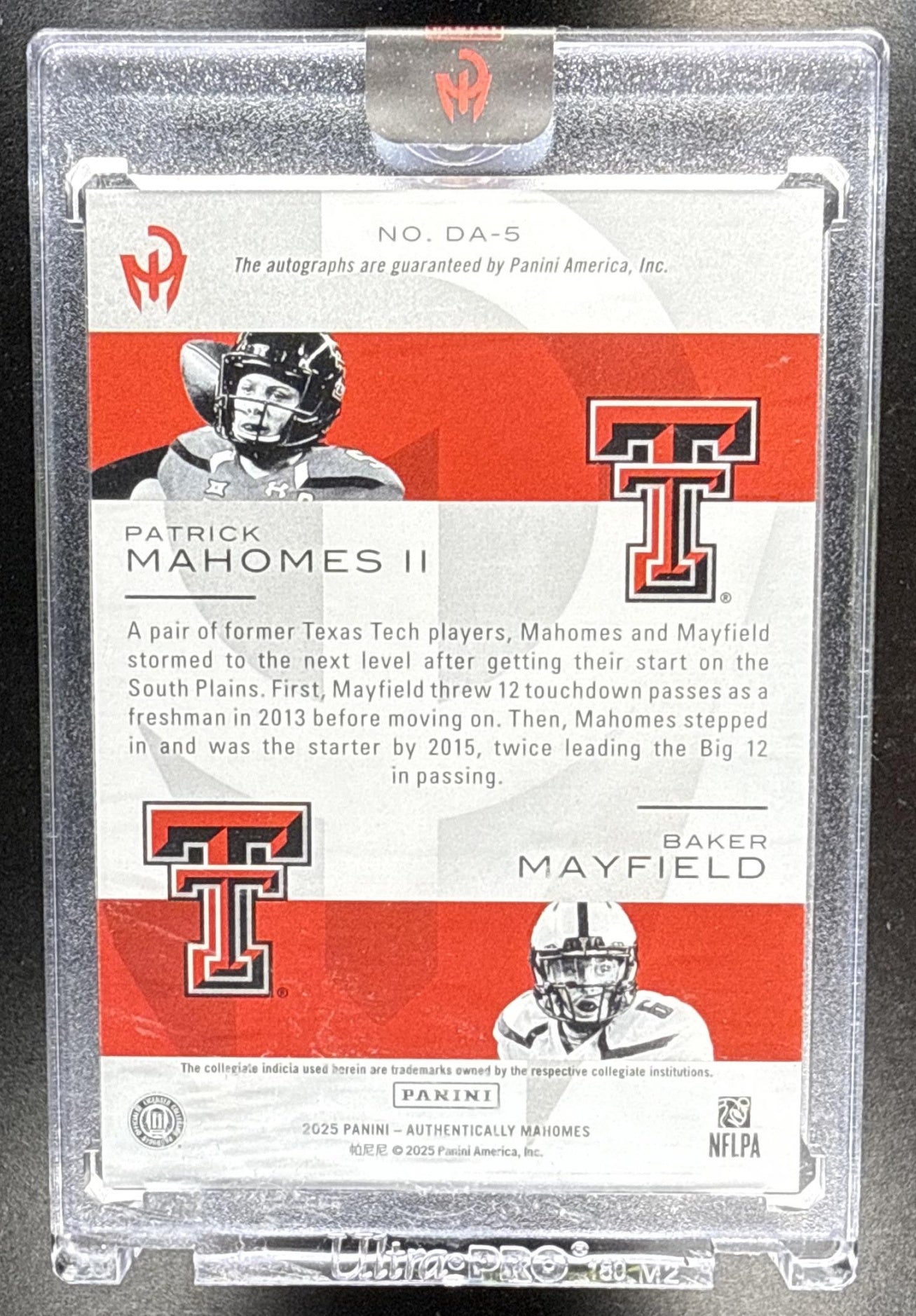 2025 Panini Authentically Mahomes Patrick II Baker Mayfield #DA-5 Dual Auto Red /10
