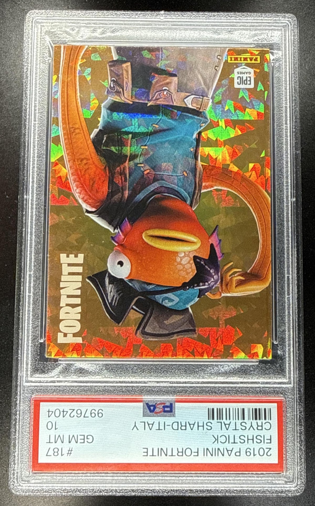 2019 Panini Fortnite Series 1 Fishstick #187 Crystal Shard PSA 10