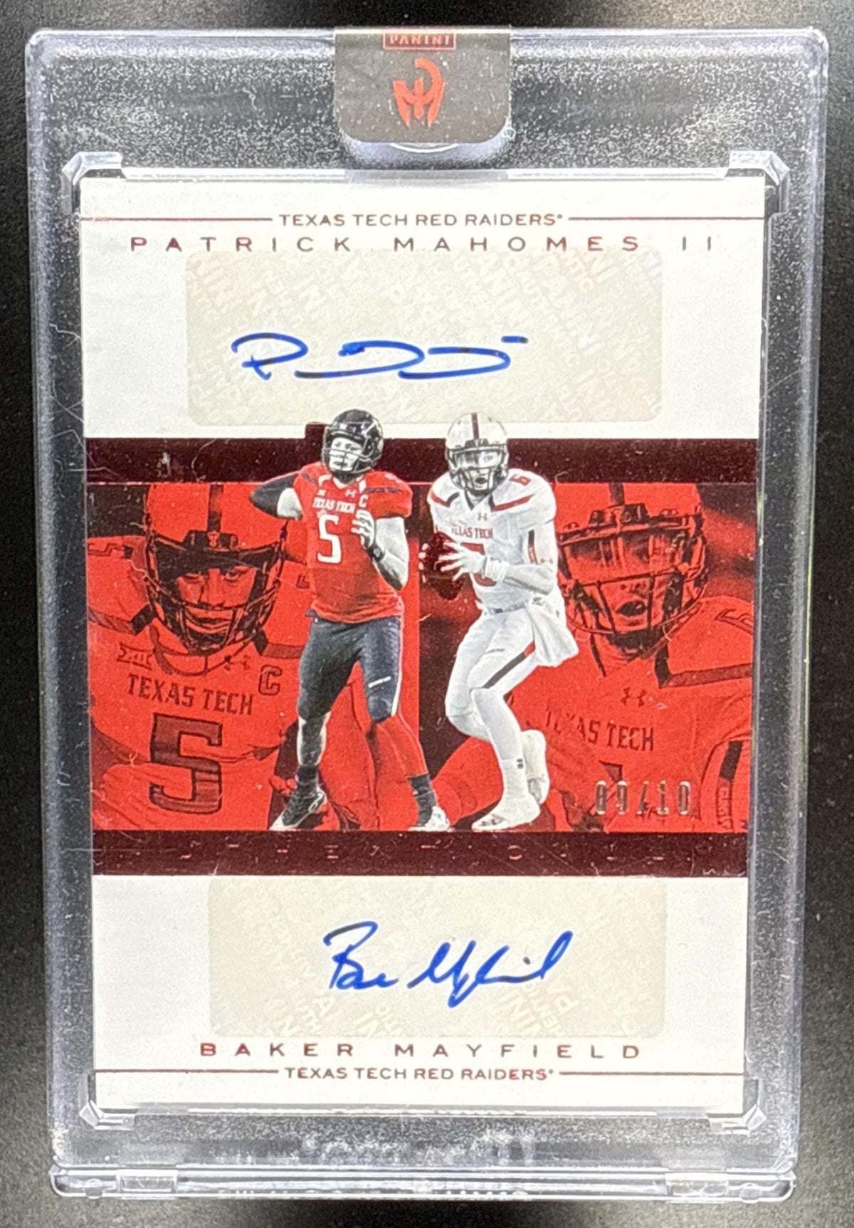 2025 Panini Authentically Mahomes Patrick II Baker Mayfield #DA-5 Dual Auto Red /10