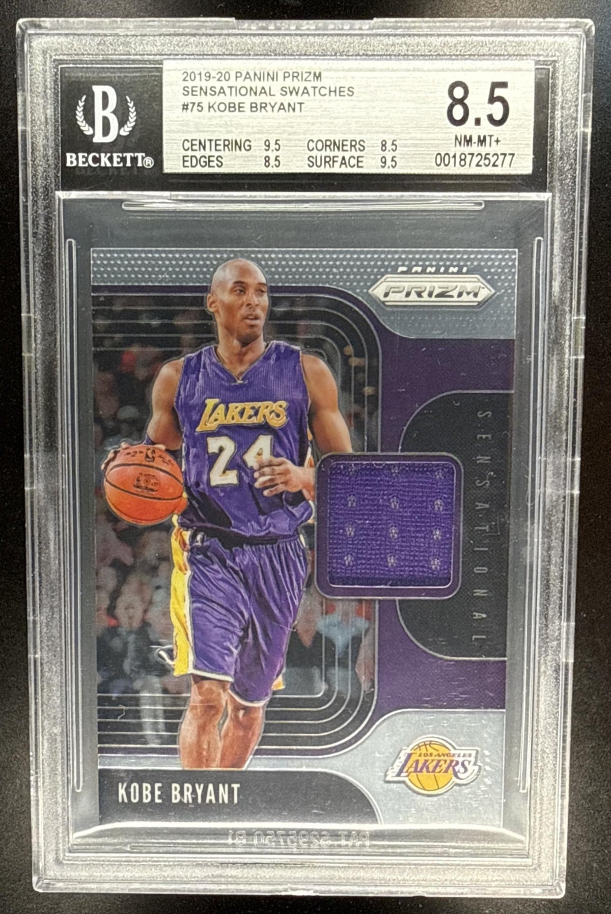 2019 Panini Prizm Kobe Bryant #SS-KBR Sensational Swatches Patch BGS 8.5
