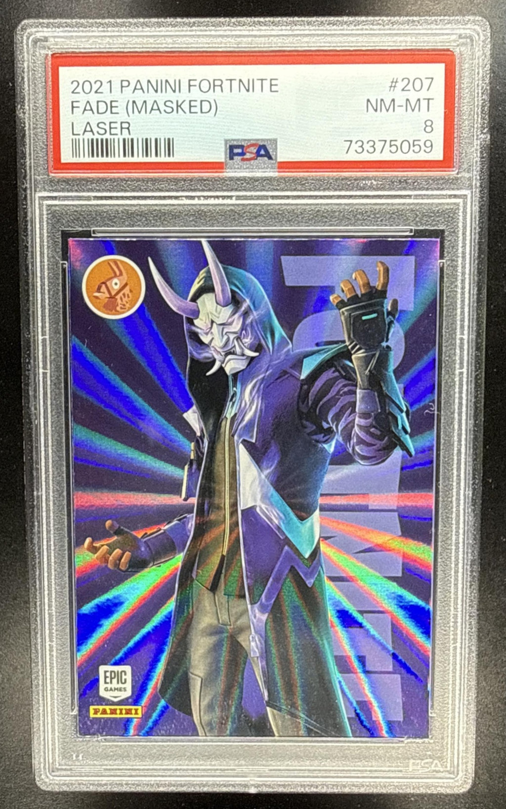 2021 Panini Fortnite Series 3 Fade Masked #207 Laser PSA 8 Front