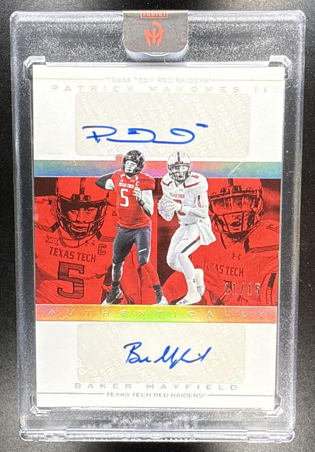 2025 Panini Authentically Mahomes Patrick II Baker Mayfield #DA-5 Dual Auto Red /10