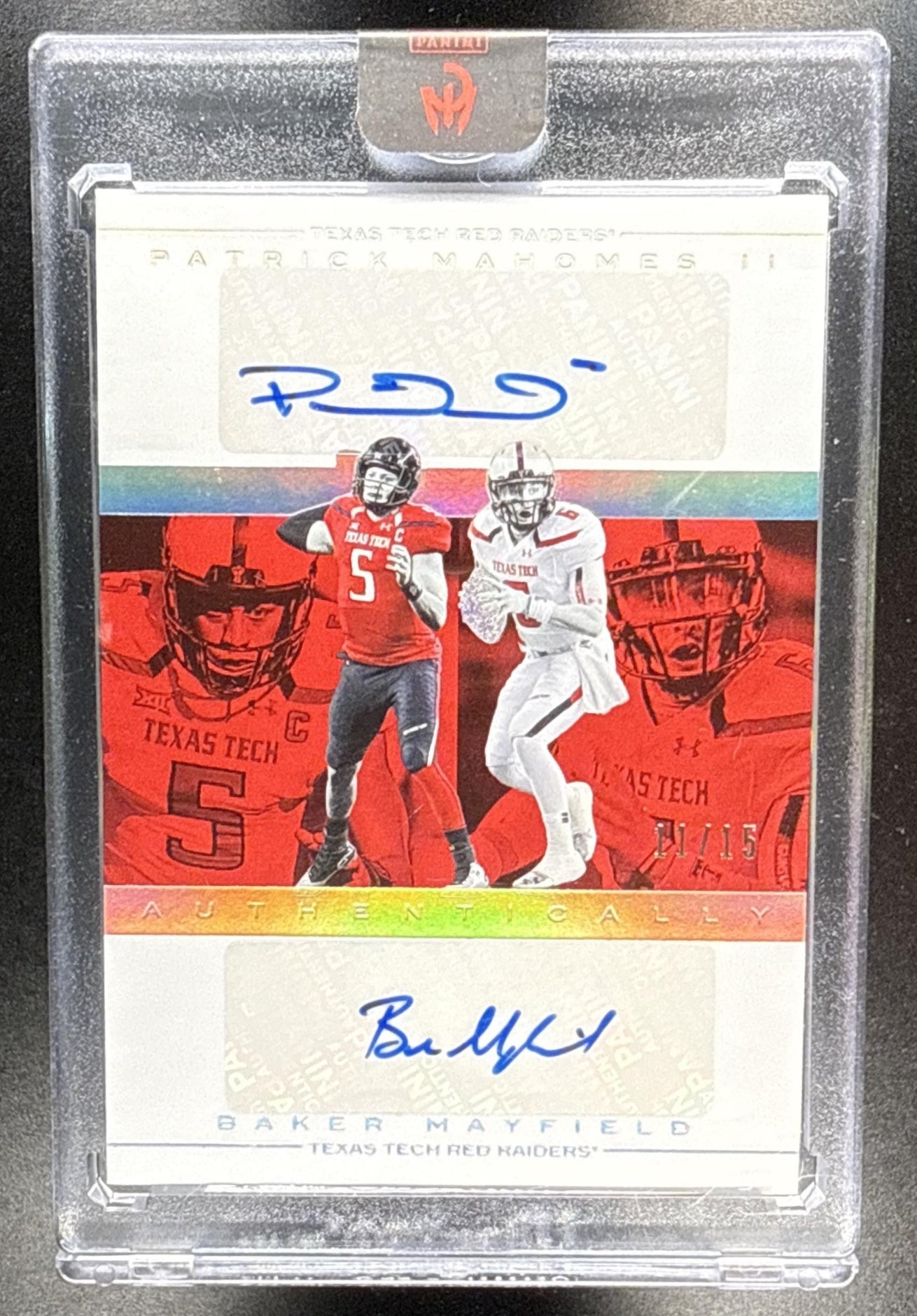 2025 Panini Authentically Mahomes Patrick II Baker Mayfield #DA-5 Dual Auto Red /10