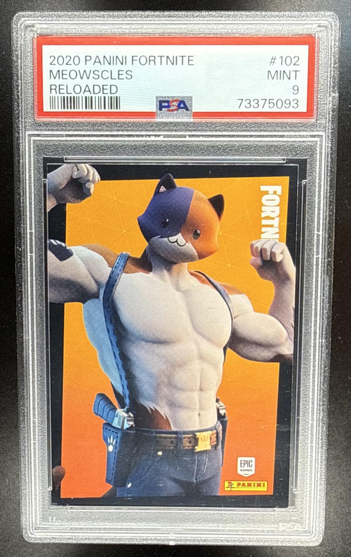 2020 Panini Fortnite Reloaded Meowscles Epic Outfit #102 PSA 9