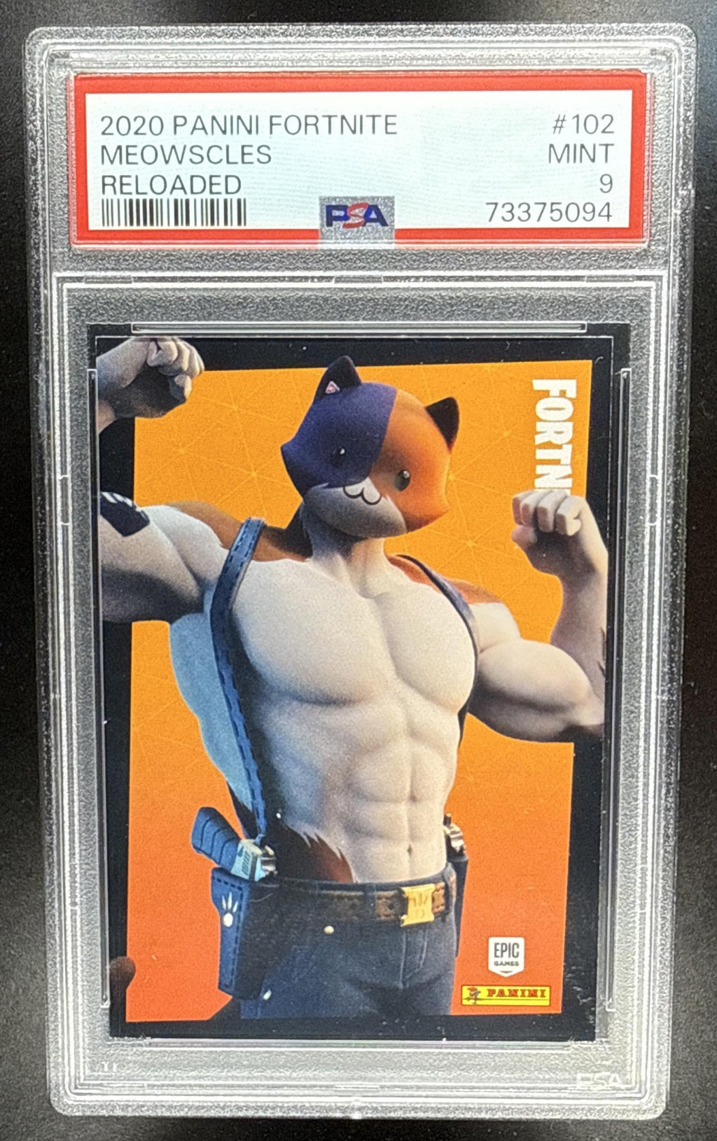 2020 Panini Fortnite Reloaded Meowscles Epic Outfit #102 PSA 9