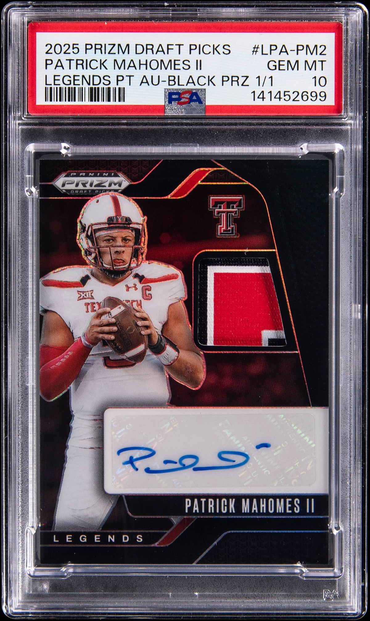 patrick mahomes 2025 prizm legends patch auto 1/1 PSA 10
