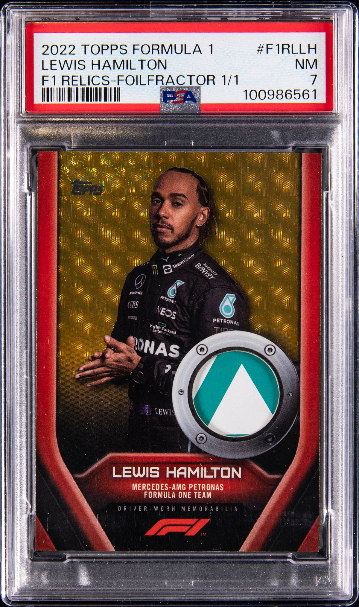 lewis hamilton topps F1 foilfractor relic 1/1 PSA 7