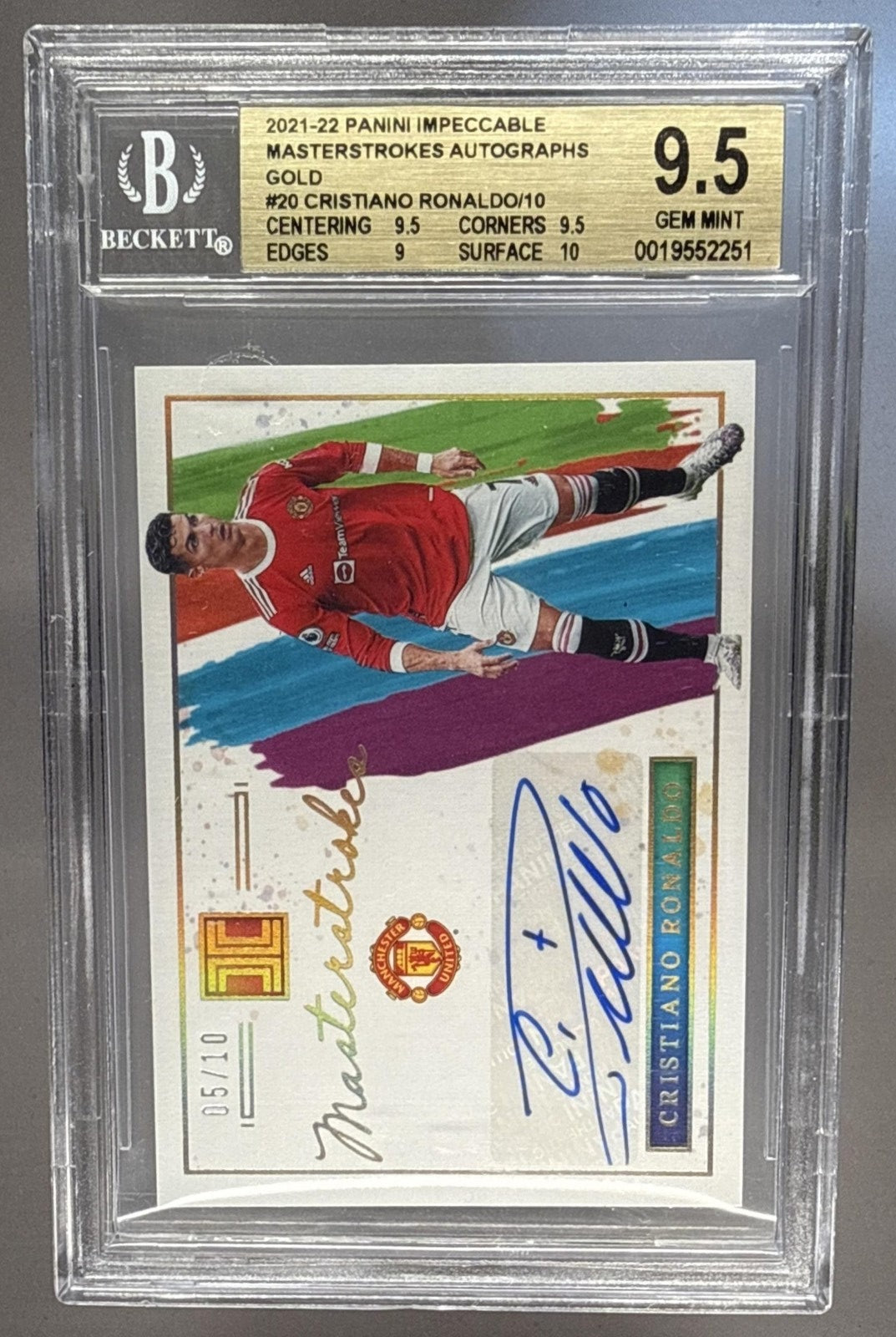 2021 PANINI IMPECCABLE CRISTIANO RONALDO #MS-CR7 MASTERSTROKES GOLD /10 BGS 9.5