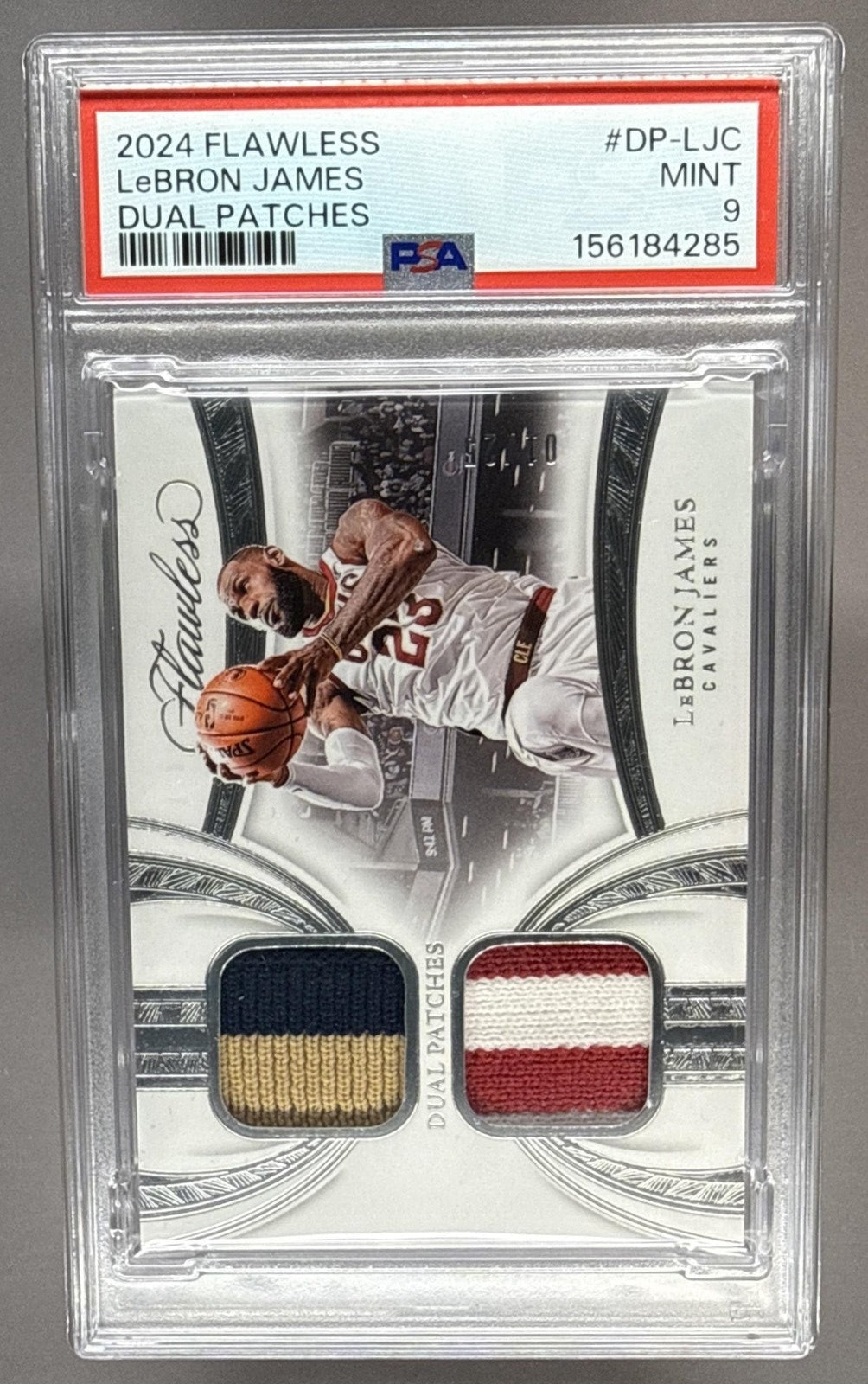 2024-25 PANINI FLAWLESS LEBRON JAMES #DP-LJC GAME USED PATCH /25 LAKERS PSA 9