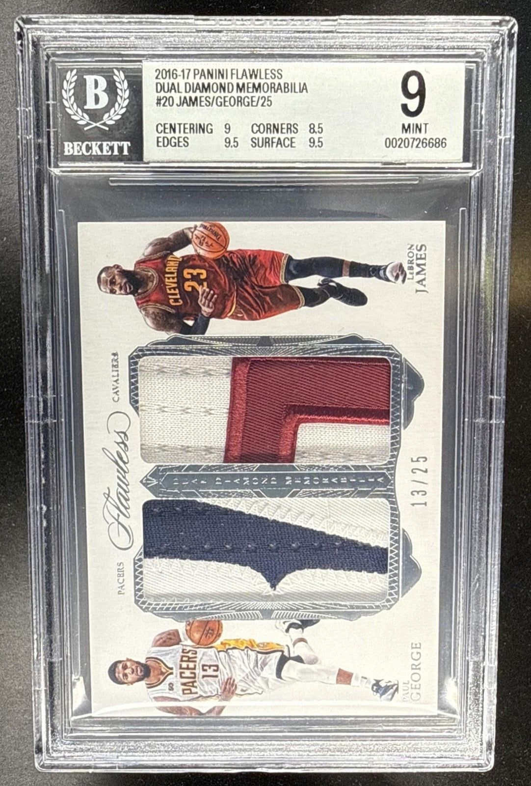 2016 PANINI FLAWLESS LEBRON JAMES PAUL GEORGE #DD-GJ DUAL DIAMOND /25 BGS 9