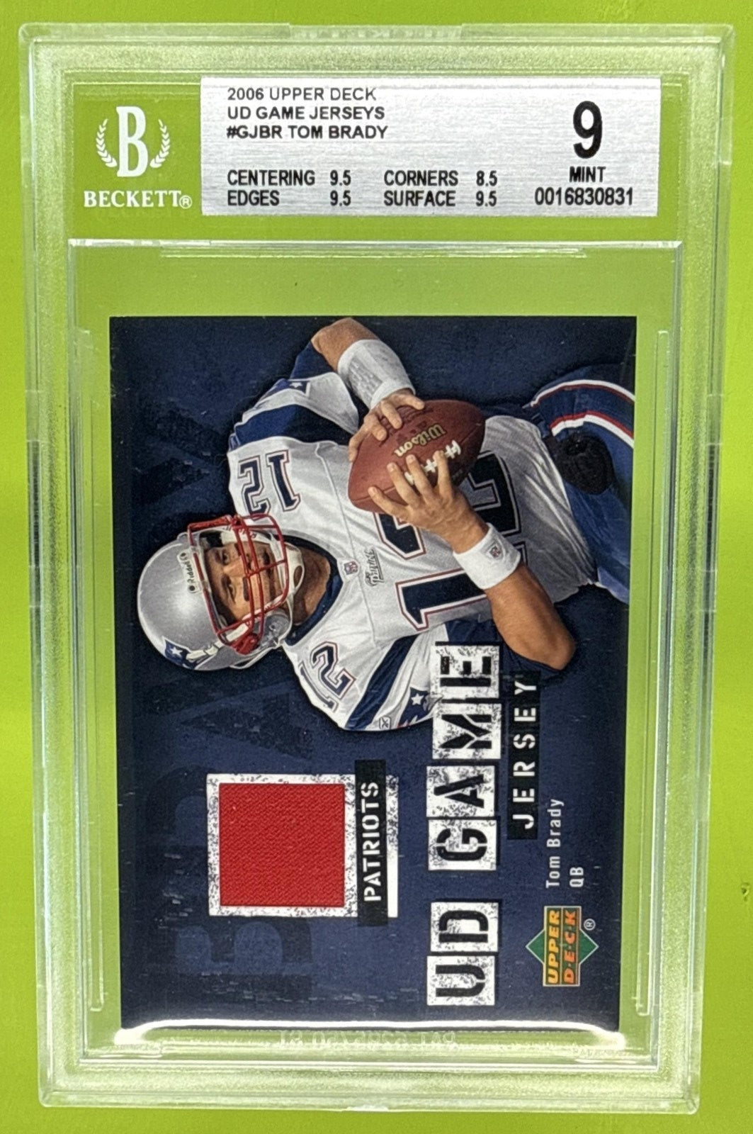 2006 UPPER DECK TOM BRADY #GJ-BR UD GAME JERSEYS PATRIOTS BGS 9