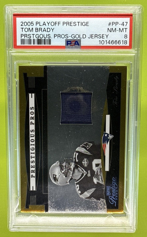 2005 PLAYOFF PRESTIGE TOM BRADY #PP-47 PROS PATCH GOLD /100 PATCH PSA 8