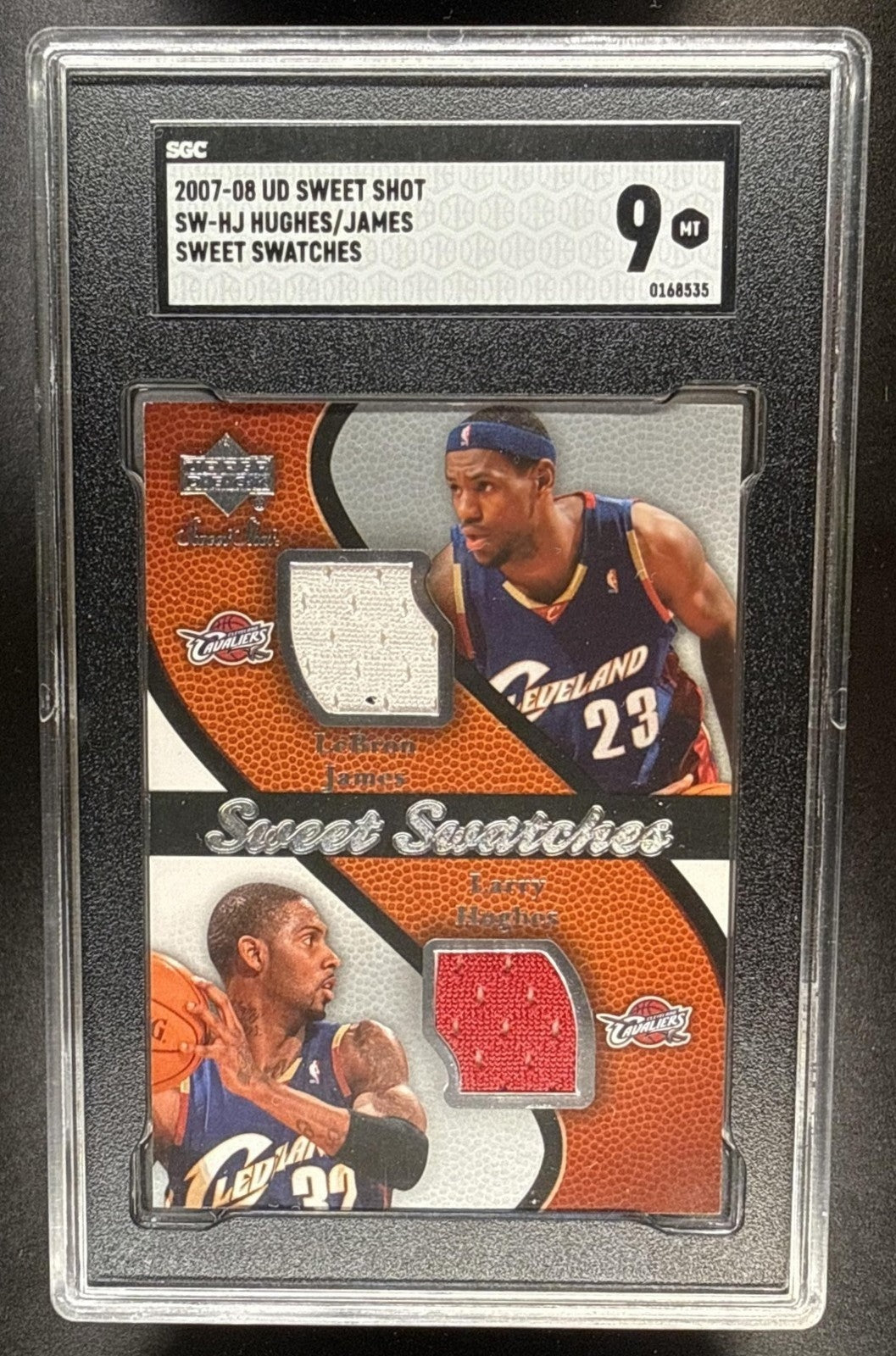 2007 UPPER DECK SWEET SHOT LARRY HUGHES LEBRON JAMES #SW-HJ SWATCHES DUAL SGC 9