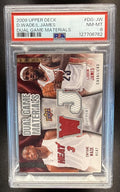 2009 UPPER DECK LEBRON JAMES DWAYNE WADE #DG-JW DUAL GAME MATERIALS PSA 8