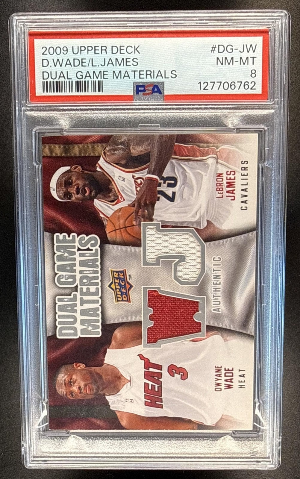 2009 UPPER DECK LEBRON JAMES DWAYNE WADE #DG-JW DUAL GAME MATERIALS PSA 8