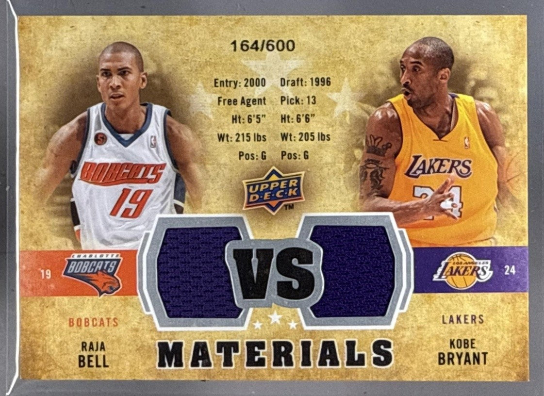 2009-10 UPPER DECK KOBE BRYANT RAJA BELL #VS-BB VS MATERIALS /600 TIMBERWOLVES