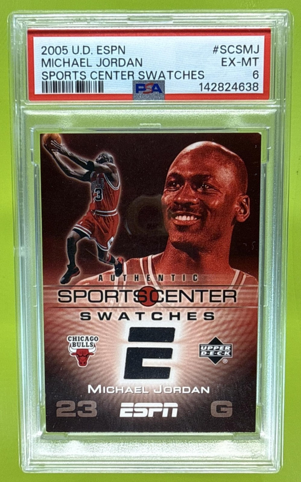 2005 UPPER DECK ESPN MICHAEL JORDAN #SCS-MJ SPORTS CENTER SWATCHES PSA 6