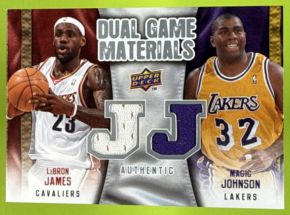 2009-10 UPPER DECK LEBRON JAMES MAGIC JOHNSON #DG-JJ DUAL GAME MATERIALS CELTICS