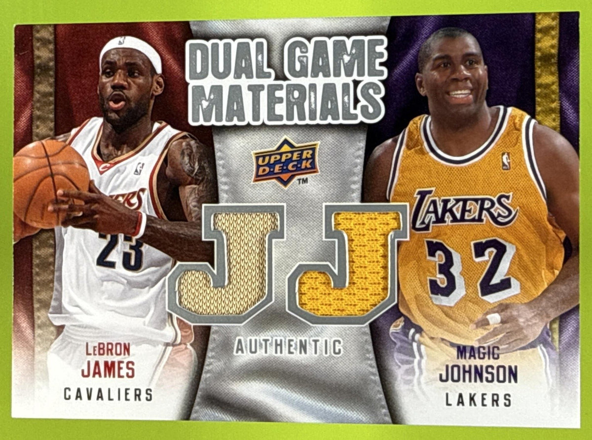 2009-10 UPPER DECK LEBRON JAMES MAGIC JOHNSON #DG-JJ DUAL GAME MATERIALS CELTICS