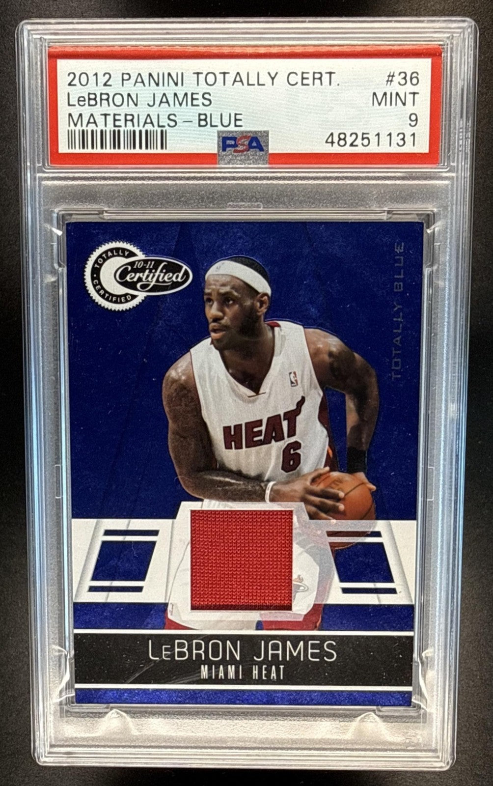 2010-11 PANINI TOTALLY CERTIFIED LEBRON JAMES #45 BLUE MATERIALS /99 HEAT PSA 9