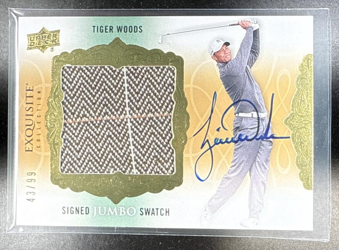 2014 UPPER DECK EXQUISITE TIGER WOODS #SJS-TW SIGNED JUMBO SWATCH /99 PATCH AUTO