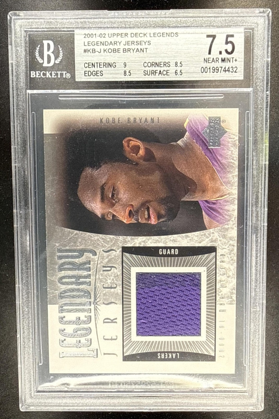 2000-01 UPPER DECK LEGENDS KOBE BRYANT #KB-J LEGENDARY JERSEYS LAKERS BGS 7.5