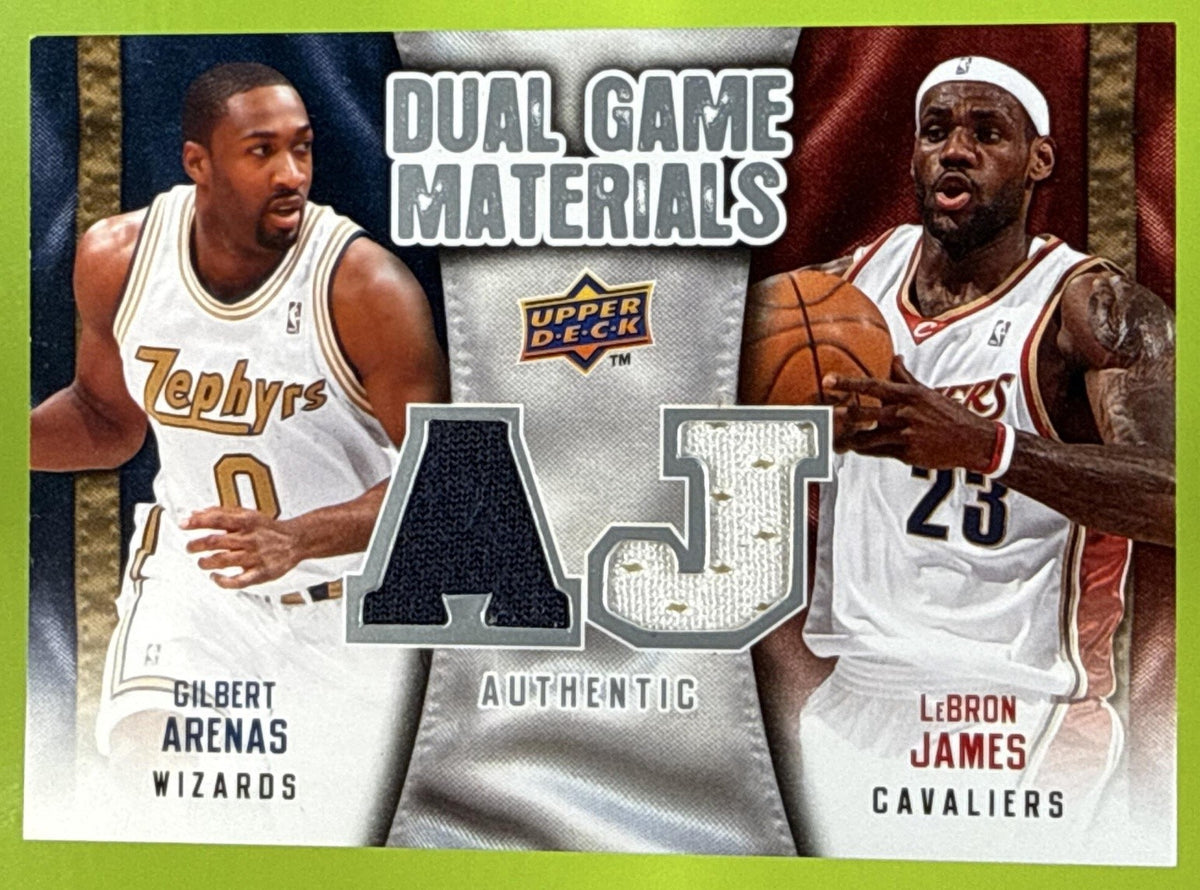 2009 UPPER DECK GILBERT ARENAS LEBRON JAMES #DG-AJ DUAL GAME MATERIALS