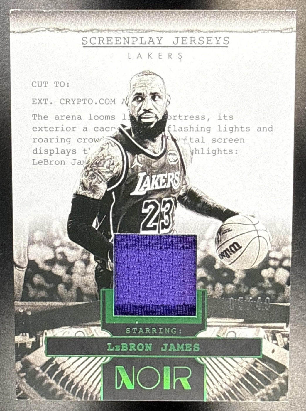2024 PANINI NOIR LEBRON JAMES #6 SCREENPLAY JERSEYS HOLO GREEN 5/49 LAKERS