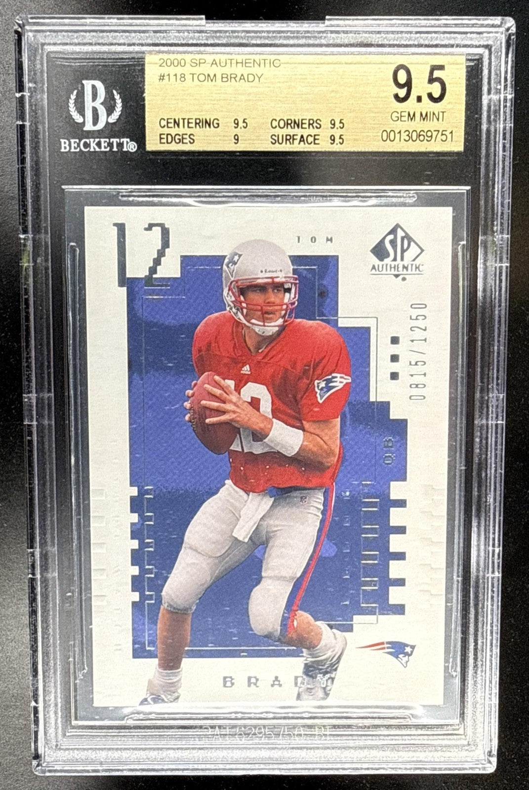 2000 SP AUTHENTIC TOM BRADY #118/1250 RC PATRIOTS BGS 9.5