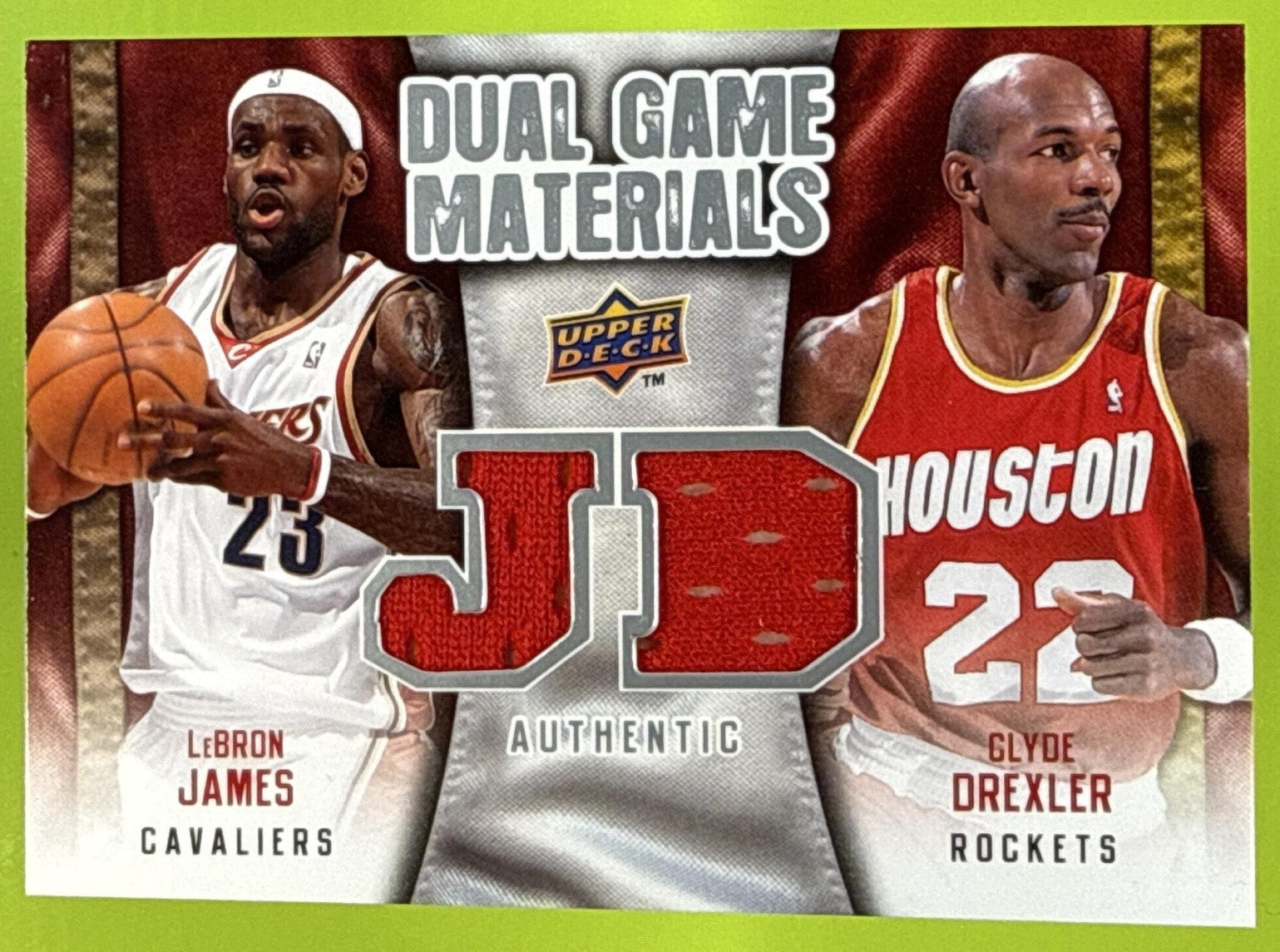 2009-10 UPPER DECK LEBRON JAMES CLYDE DREXLER #DG-JD DUAL GAME MATERIALS HAWKS