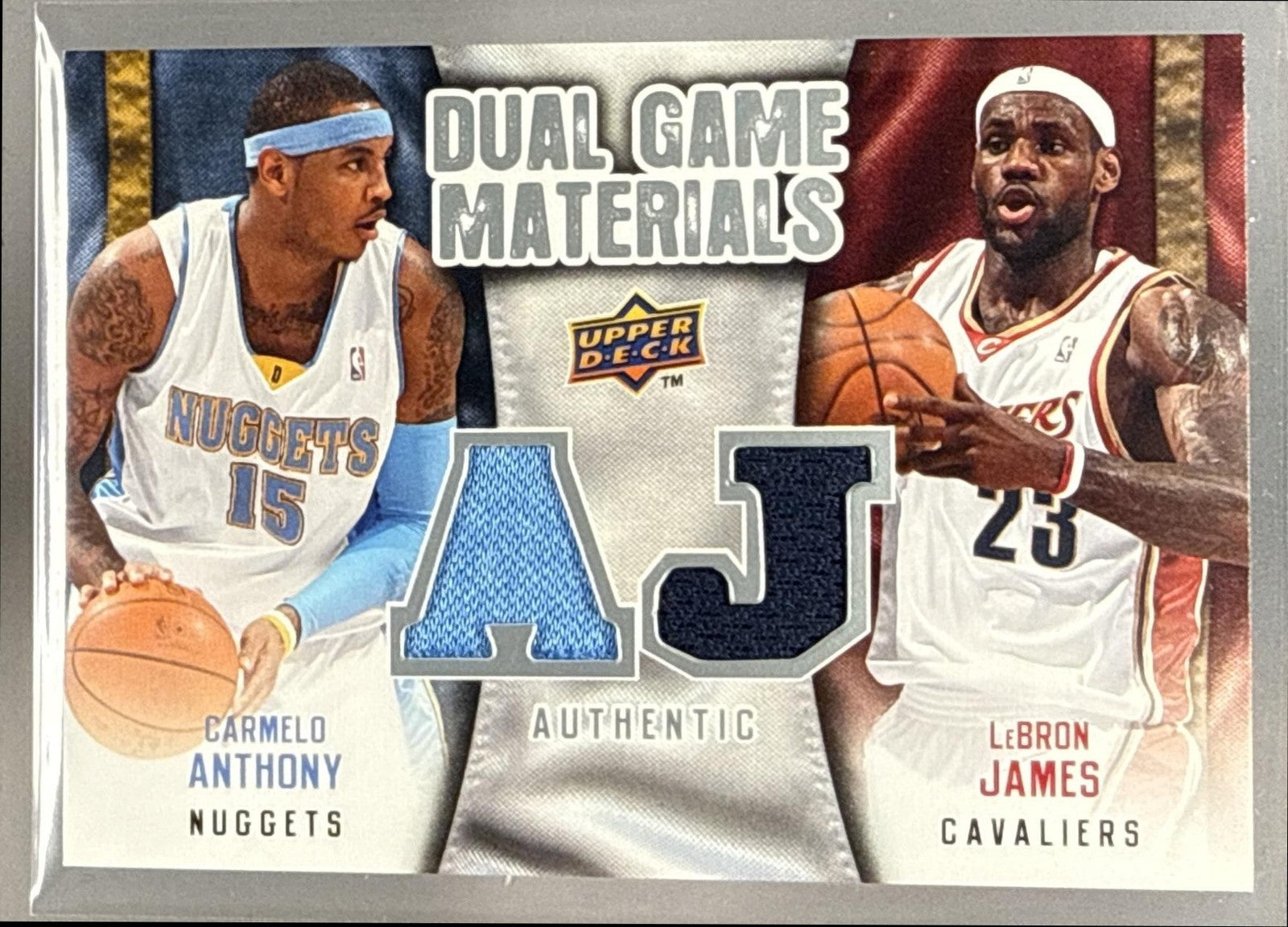 2009-10 UPPER DECK LEBRON JAMES CARMELO ANTHONY #DG-JA DUAL GAME MATERIALS HAWKS