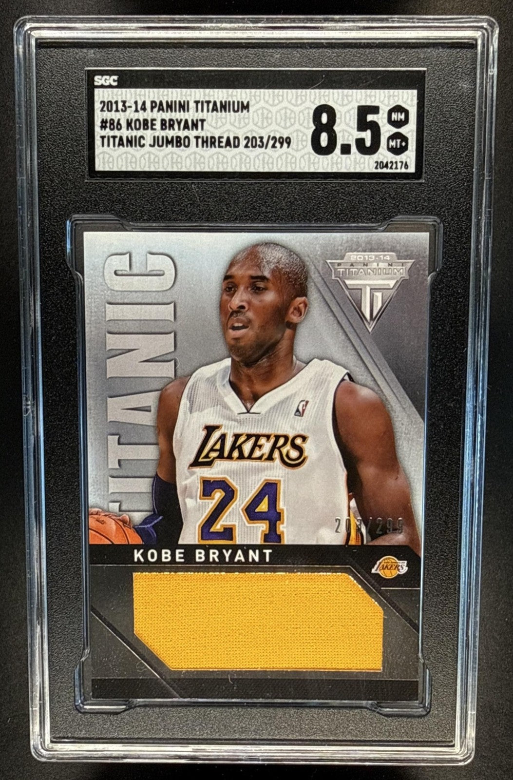 2013 PANINI TITANIUM KOBE BRYANT #86 TITANIC THREADS JUMBO /299 PATCH SGC 8.5