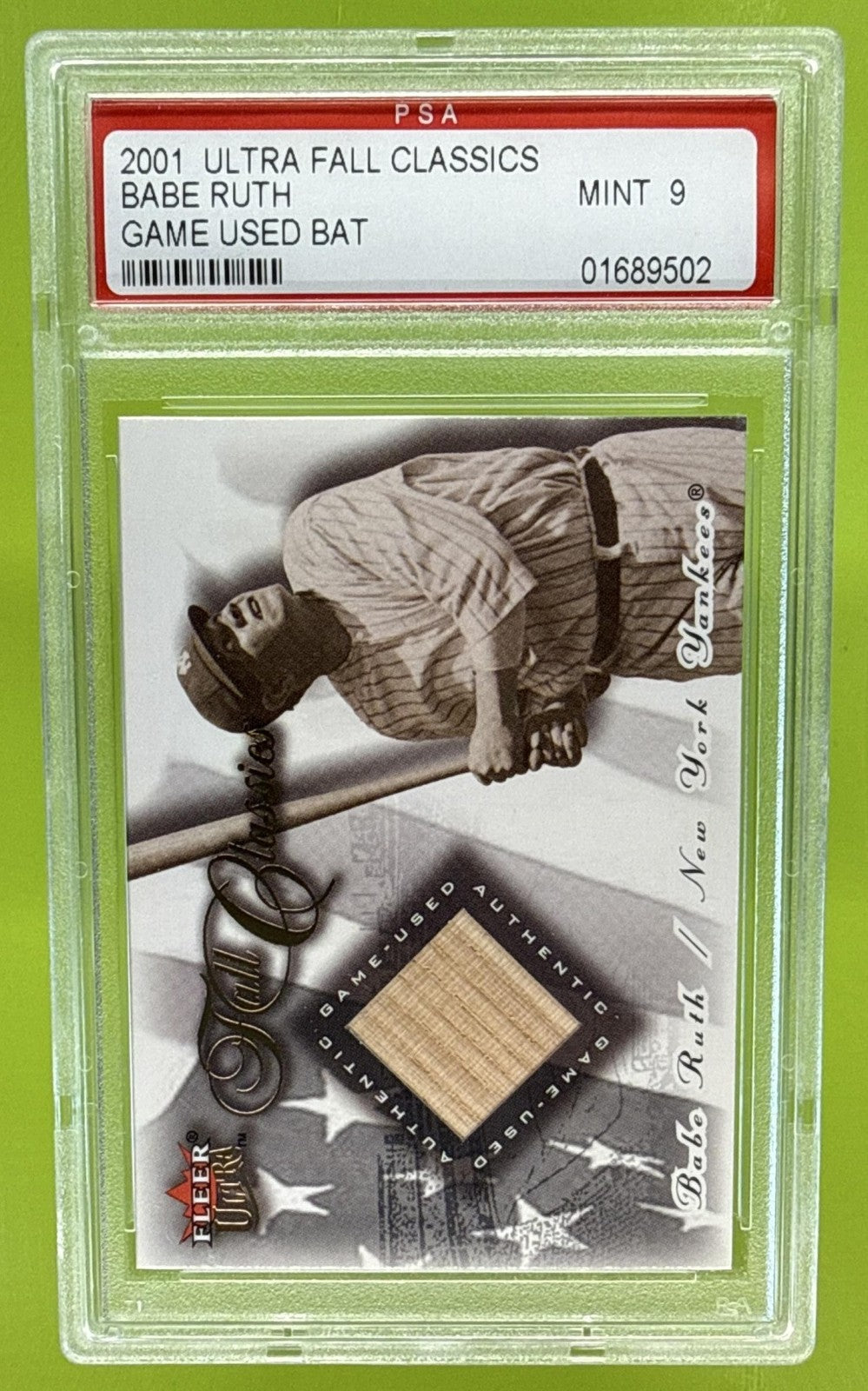 2001 FLEER ULTRA BABE RUTH #NNO FALL CLASSICS MEMORABILIA YANKEES PSA 9