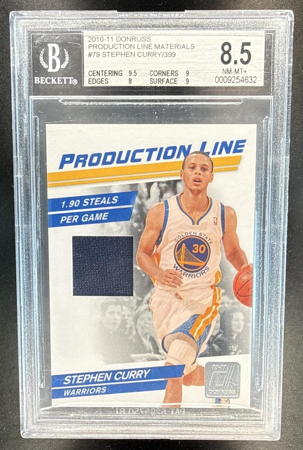 2010 PANINI DONRUSS STEPHEN CURRY #79 PRODUCTION LINE MATERIALS /399 BGS 8.5