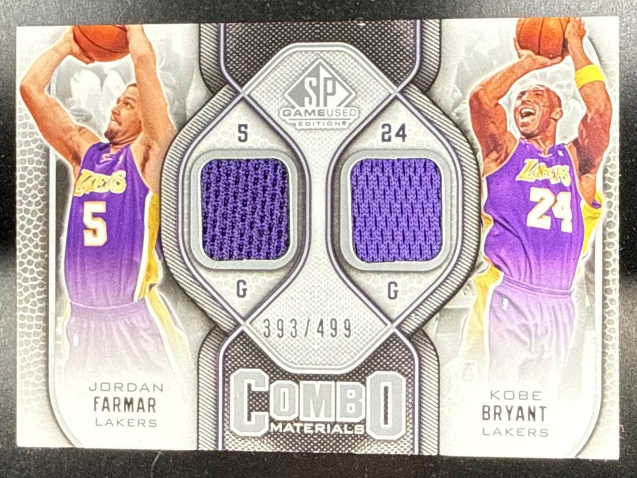 2009 SP GAME USED JORDAN FARMAR KOBE BRYANT #CM-FB COMBO MATERIALS /499 PATCH