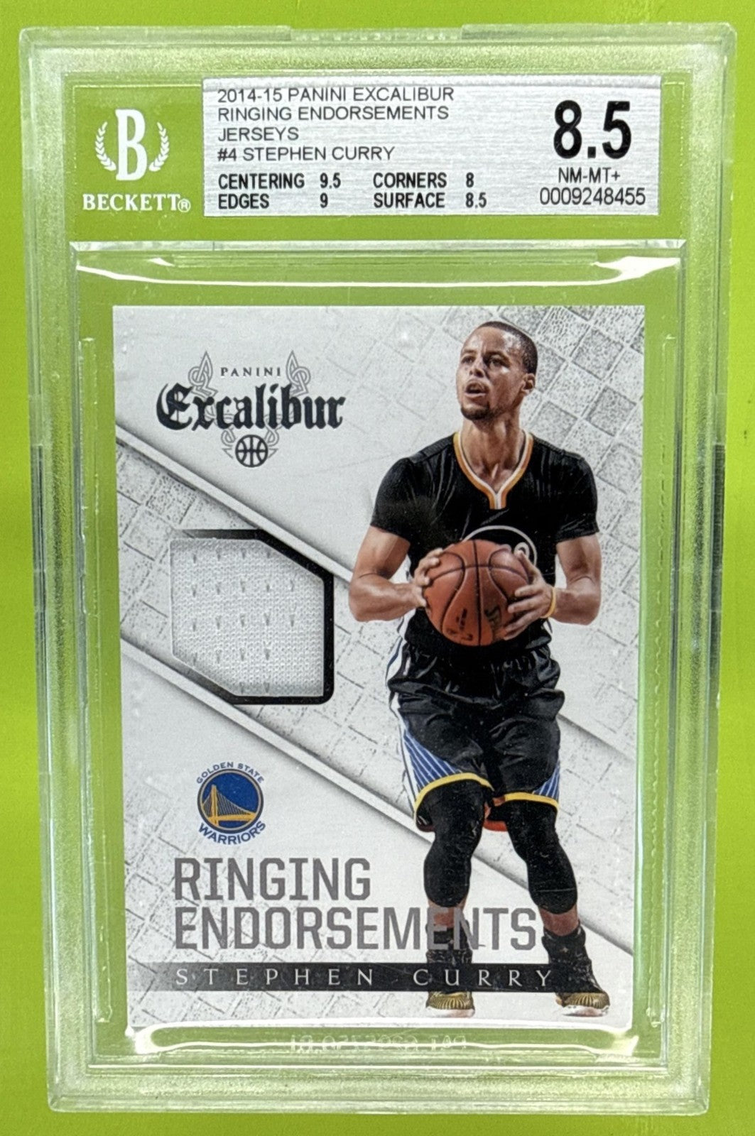 2014-15 PANINI EXCALIBUR STEPHEN CURRY #4 RINGING ENDORSEMENTS WARRIORS BGS 8.5
