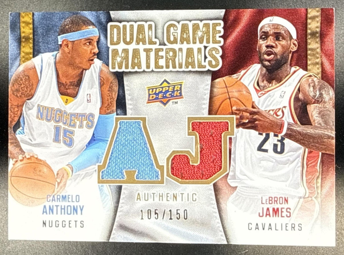 2009-10 UPPER DECK LEBRON JAMES CARMELO ANTHONY #DG-JA DUAL GAME MATERIALS HAWKS
