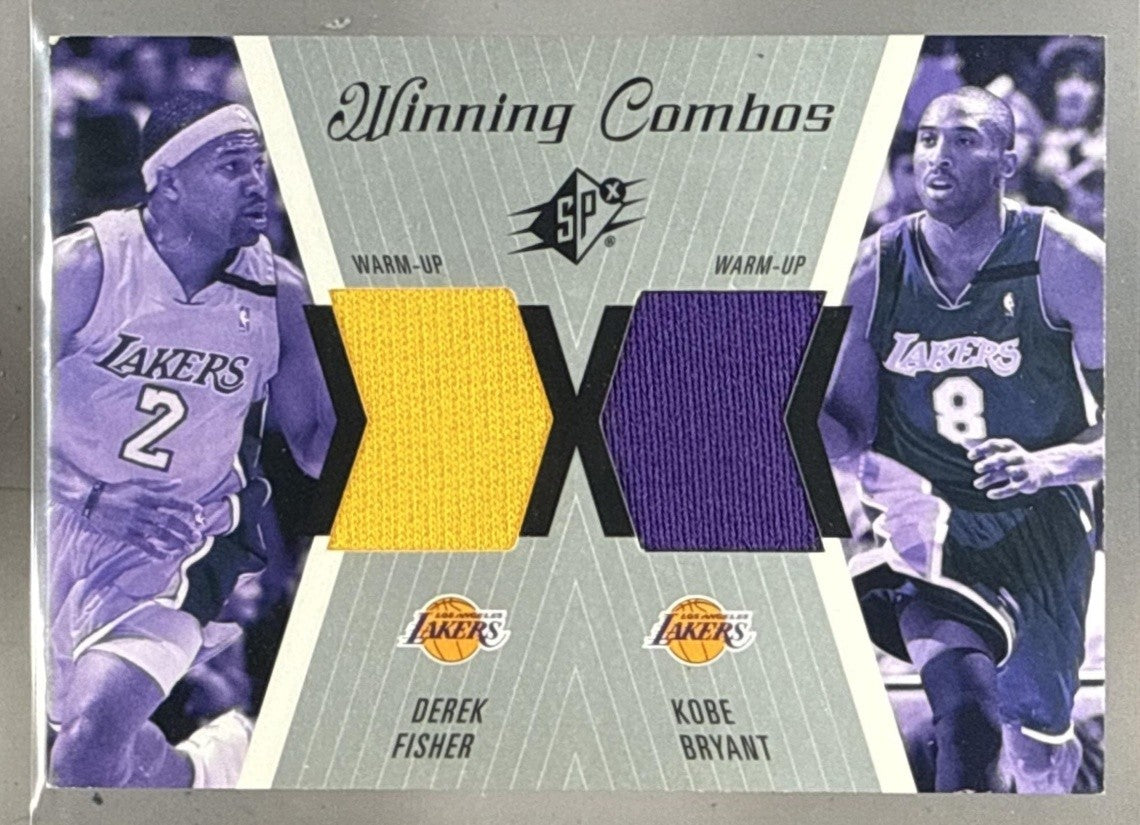 2003-04 SPX DEREK FISHER KOBE BRYANT #WC22 WINNING MATERIALS COMBOS PATCH LAKERS