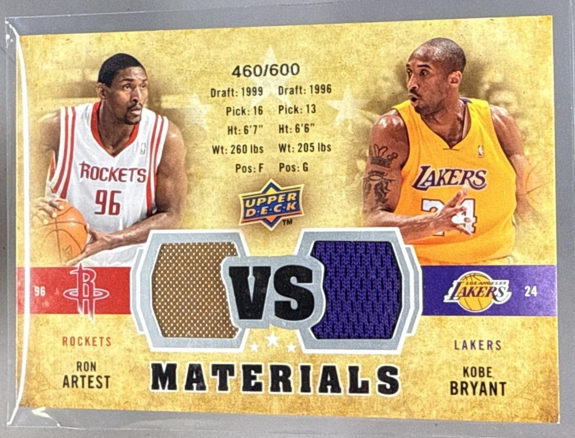 2009-10 UPPER DECK KOBE BRYANT RON ARTEST #VS-BA VS MATERIALS /600