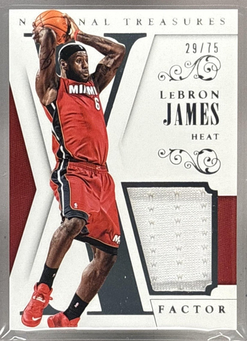 2013-14 PANINI NATIONAL TREASURES LEBRON JAMES #12 X FACTOR MATERIALS 29/75 HEAT