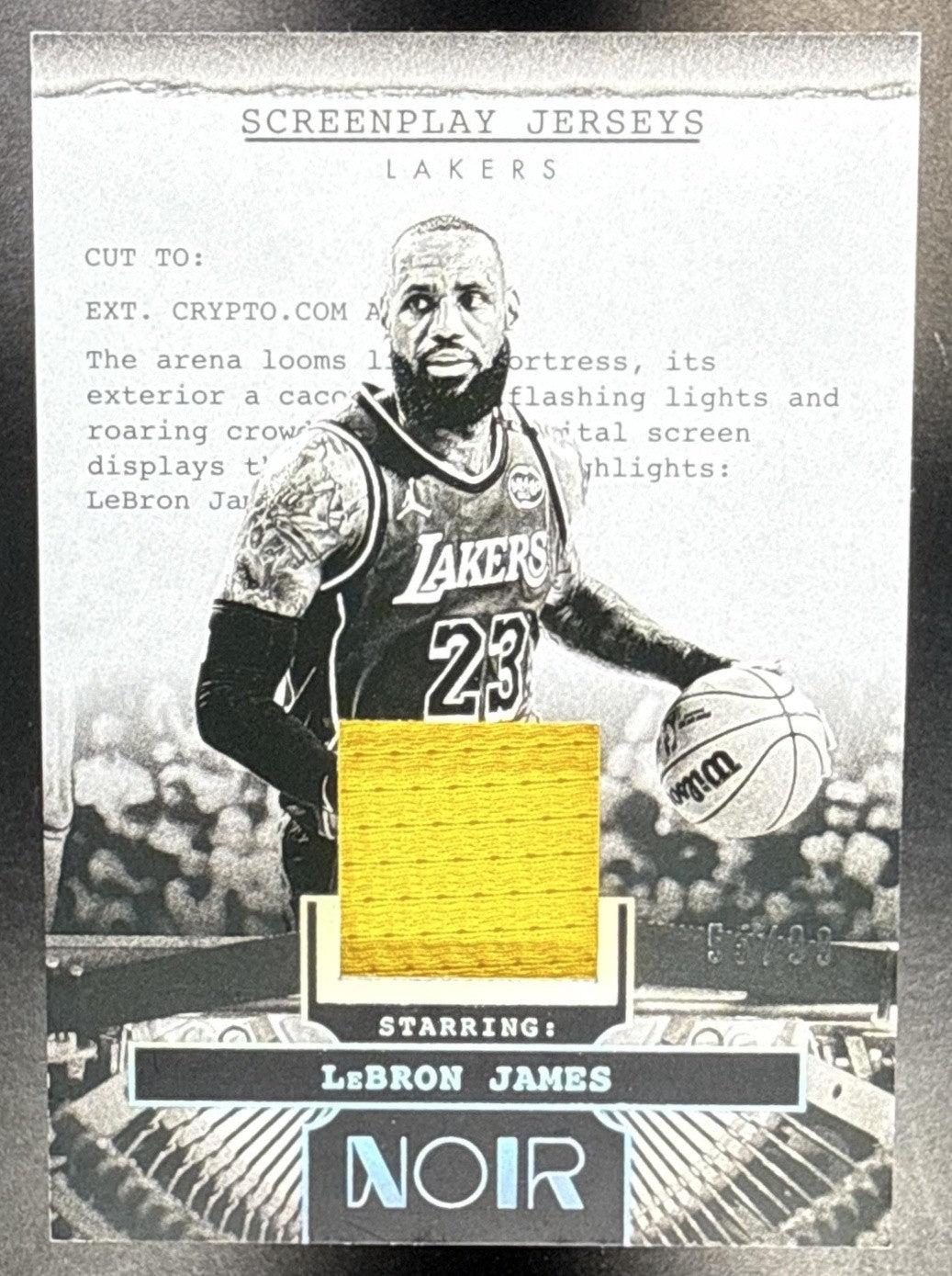 2023-24 PANINI NOIR LEBRON JAMES #SJ-LBJ SCREENPLAY JERSEYS /99 PATCH LAKERS