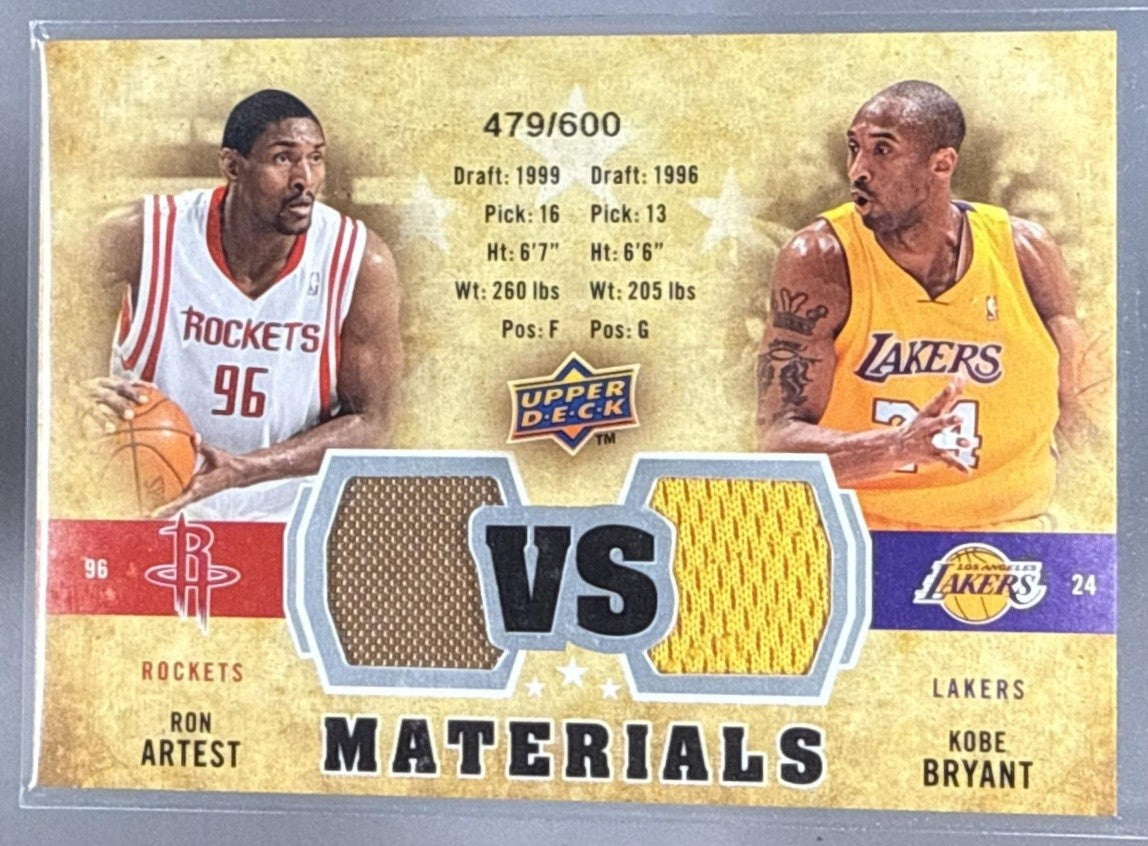 2009-10 UPPER DECK KOBE BRYANT RON ARTEST #VS-BA VS MATERIALS /600