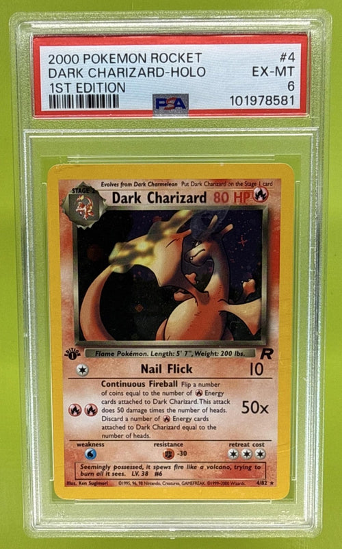 2000 POKEMON TEAM ROCKET FIRST EDITION DARK CHARIZARD #4/82 HOLO PSA 6