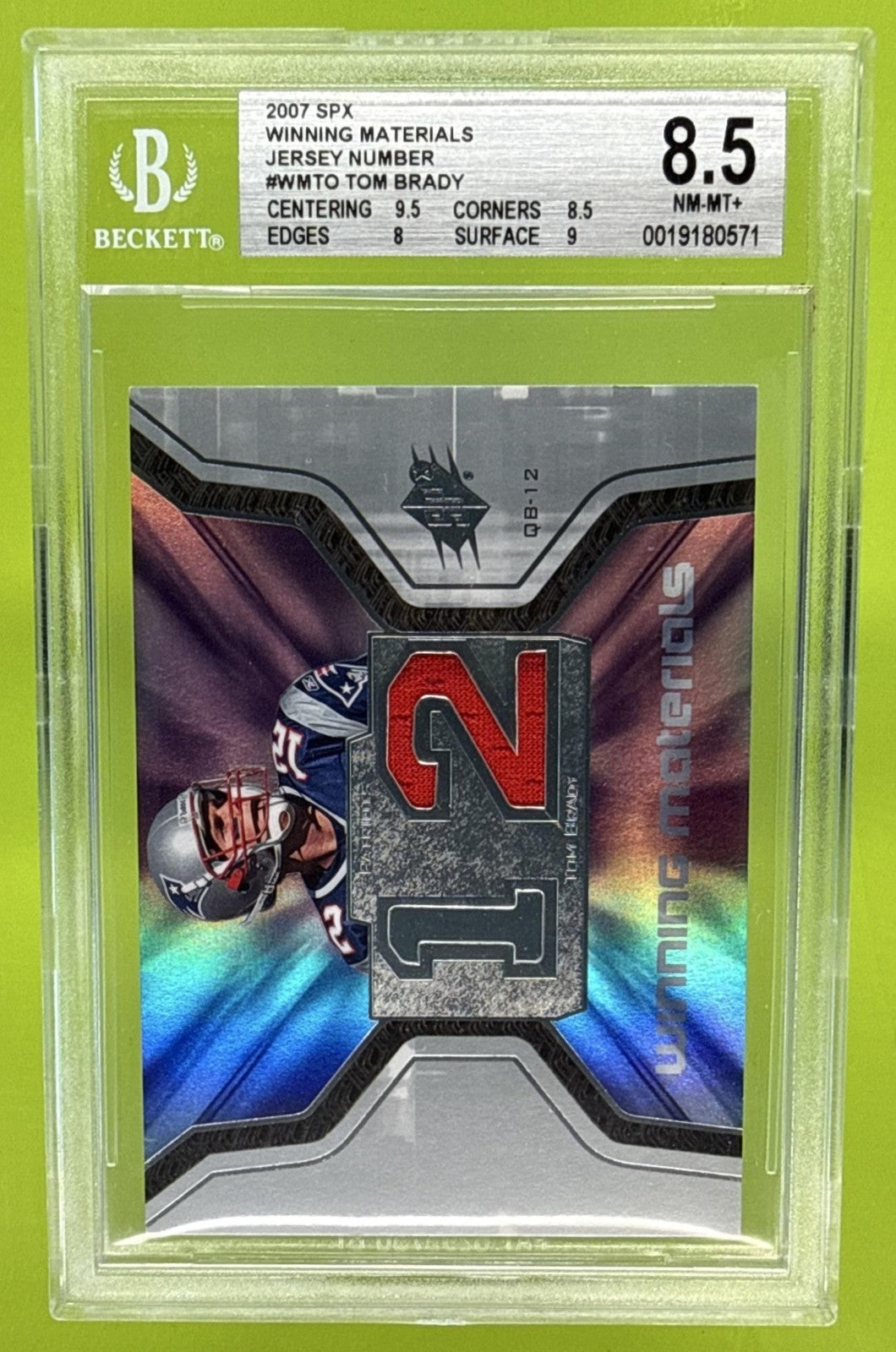2007 SPX TOM BRADY #WM-TO WINNING MATERIALS 2 JERSEY PATCH PATRIOTS BGS 8.5