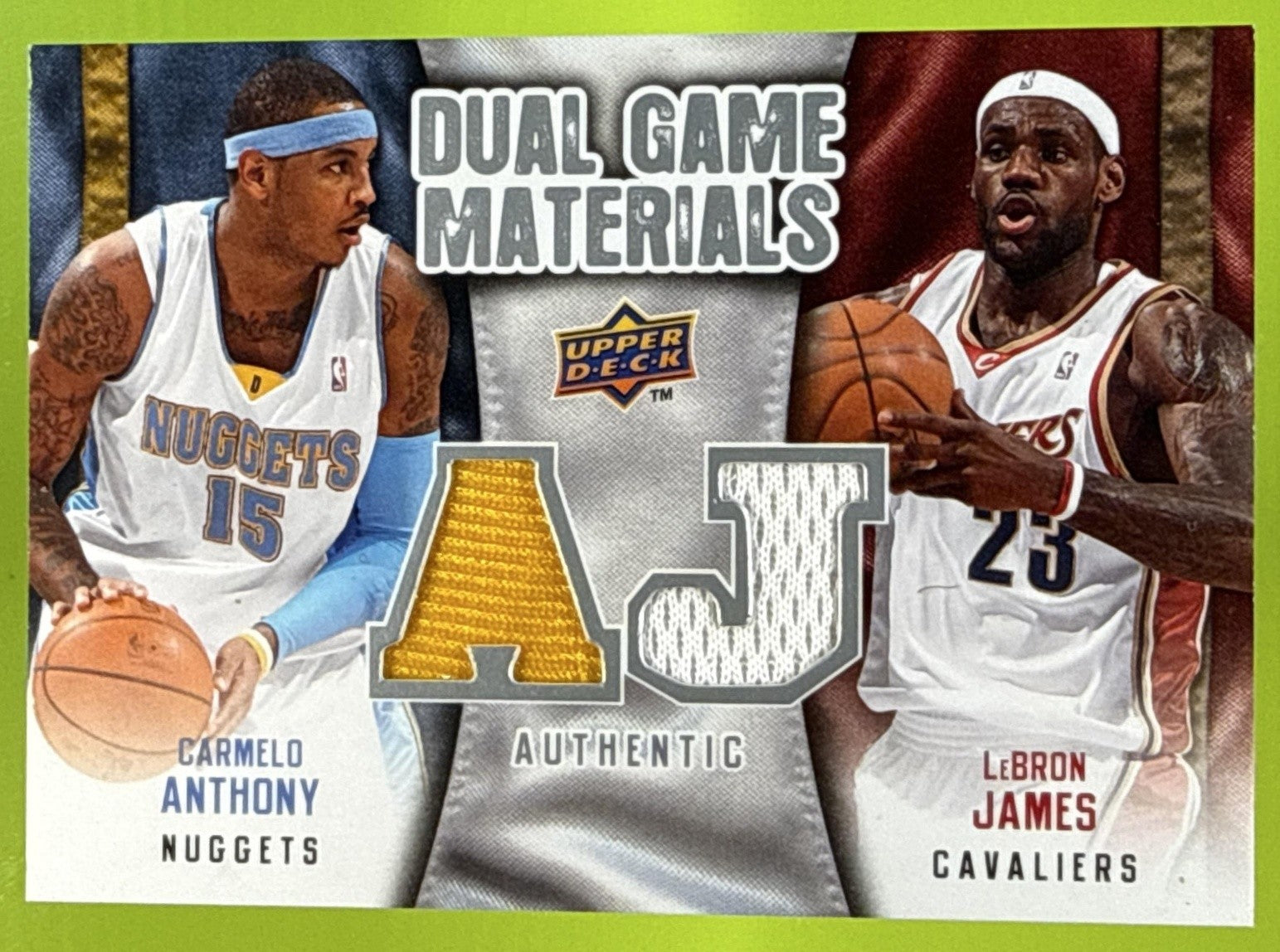 2009-10 UPPER DECK LEBRON JAMES CARMELO ANTHONY #DG-JA DUAL GAME MATERIALS HAWKS